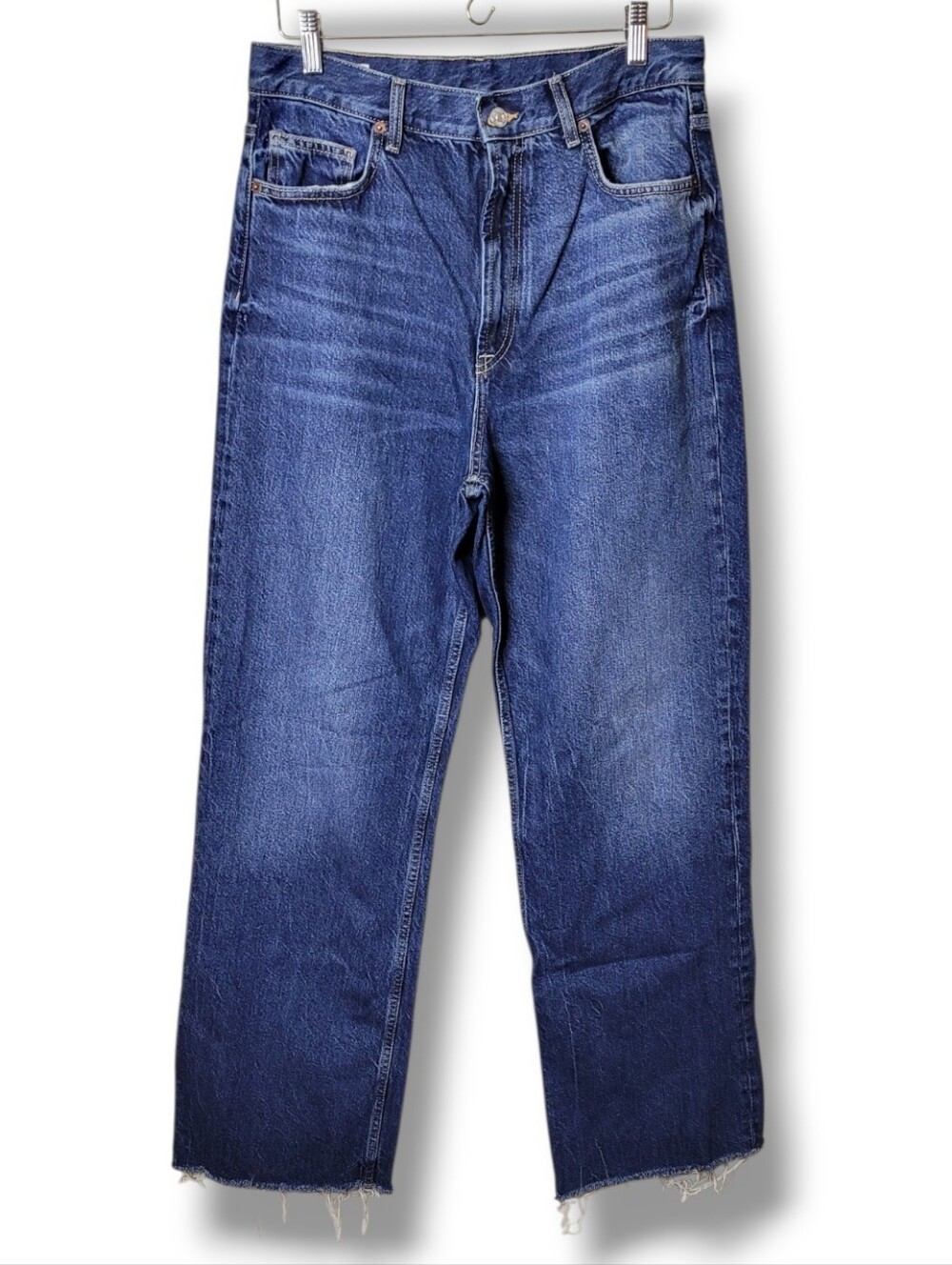 Zara High Rise Raw Hem Straight Leg Jeans